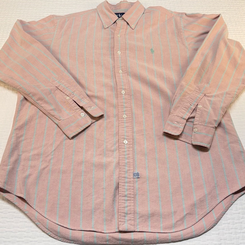 Ralph Lauren Pink and Green Striped Button Down Shirt